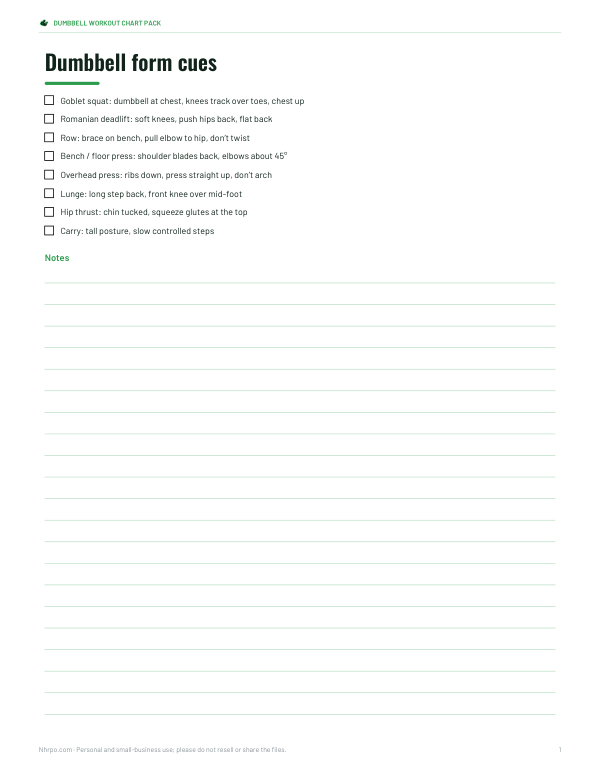 Preview of Printable Dumbbell Form Cues