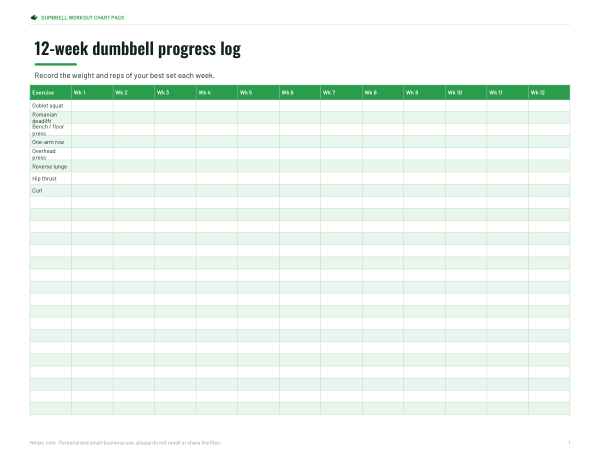 Preview of Printable Dumbbell Progress Log